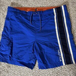 Nautica Swim Trunks Shorts Mens Large Blue Nylon Lined Pockets Boardshorts Beach